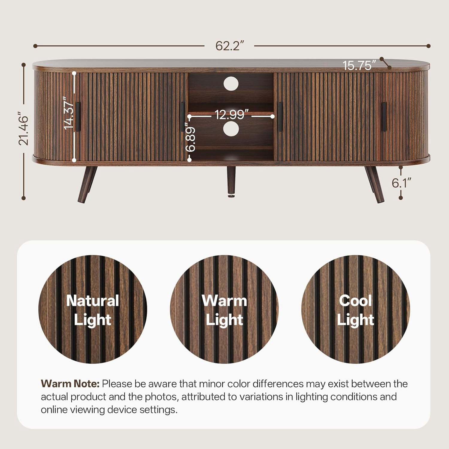 62 Inch Fluted TV Stand Mid Modern Entertainment Center with Sliding ...