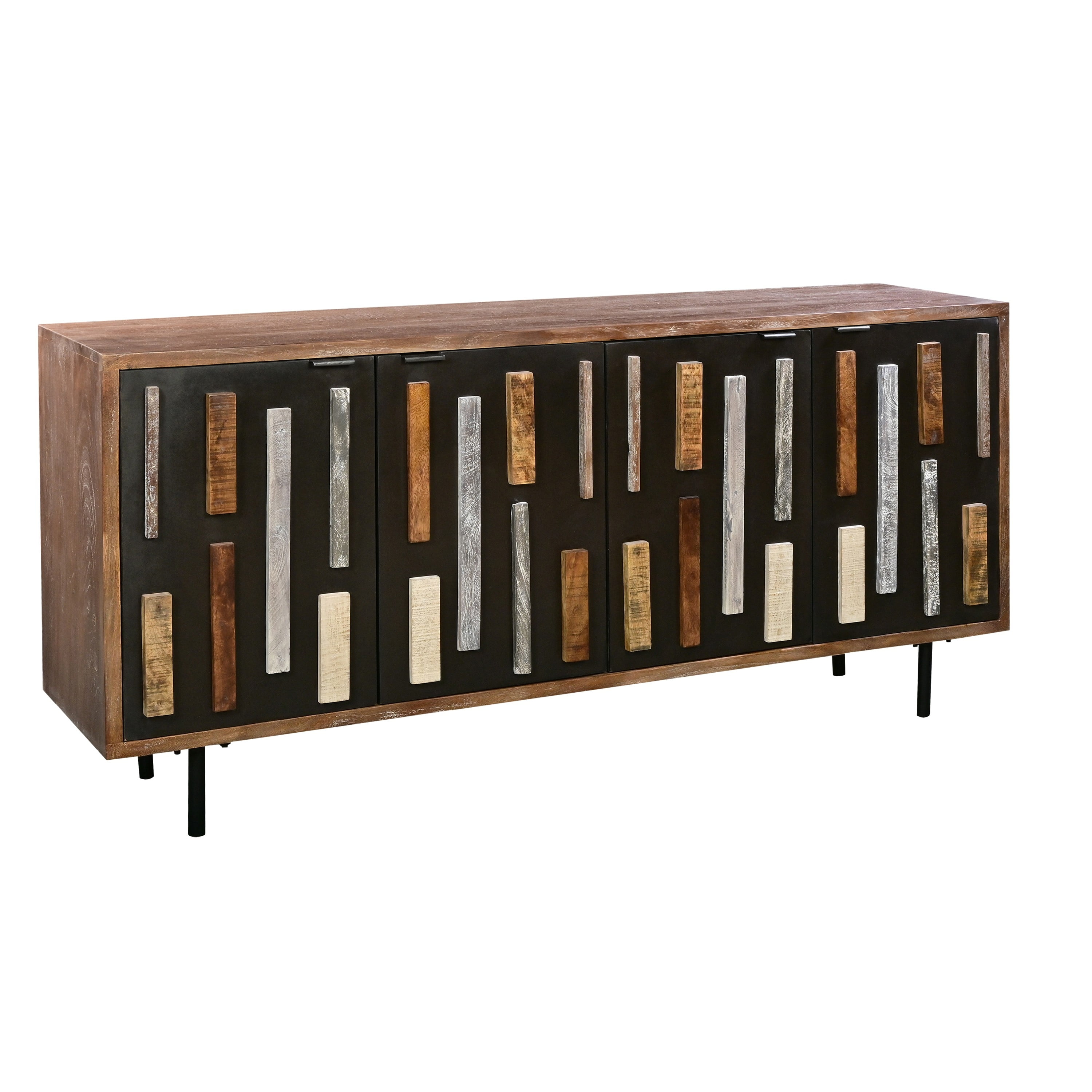 62 Inch Mango Wood Sideboard Buffet, 4 Doors and Multi Tone Molded Trim