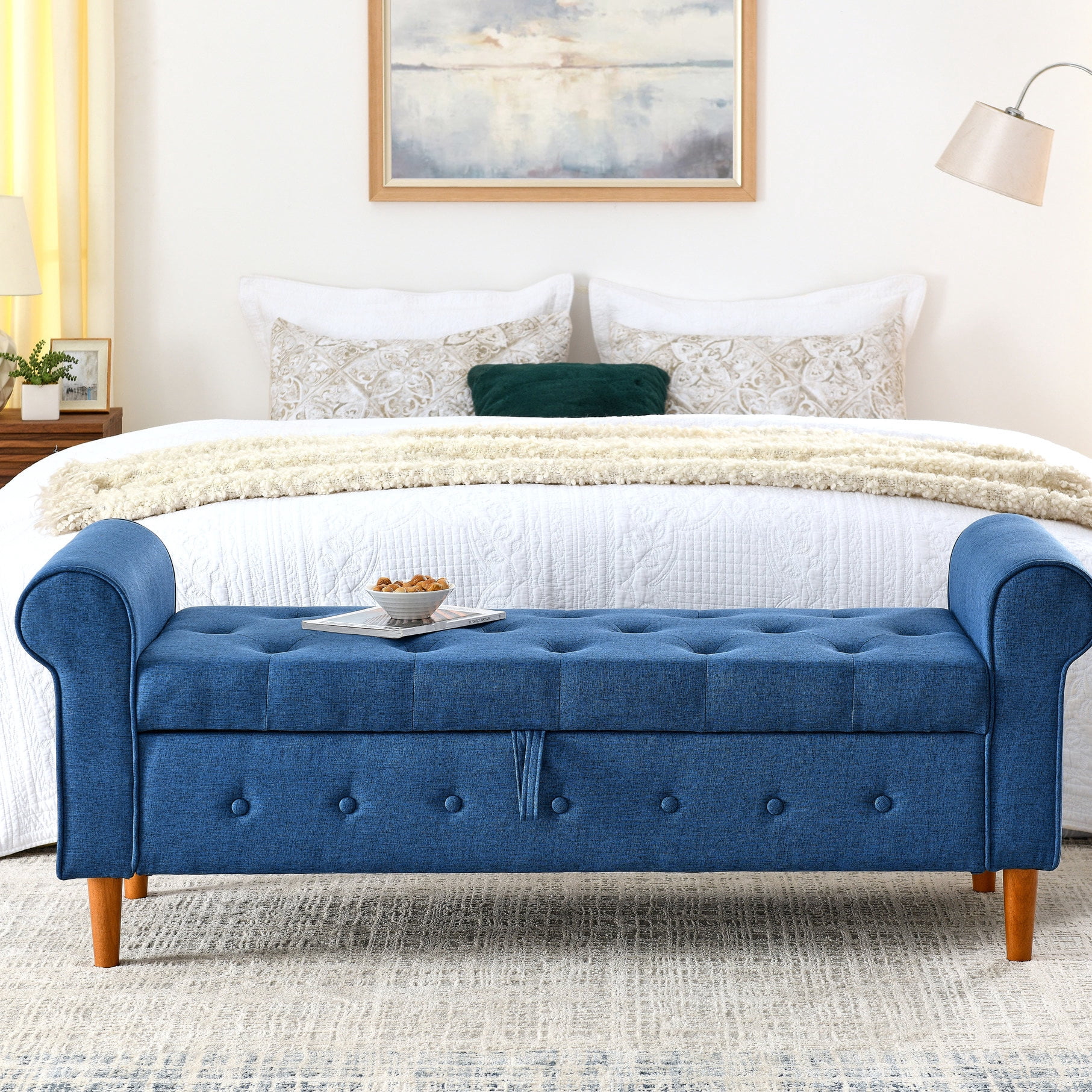Bench Button 62-Inch Wide Storage Bench+Button Stitching Decoration