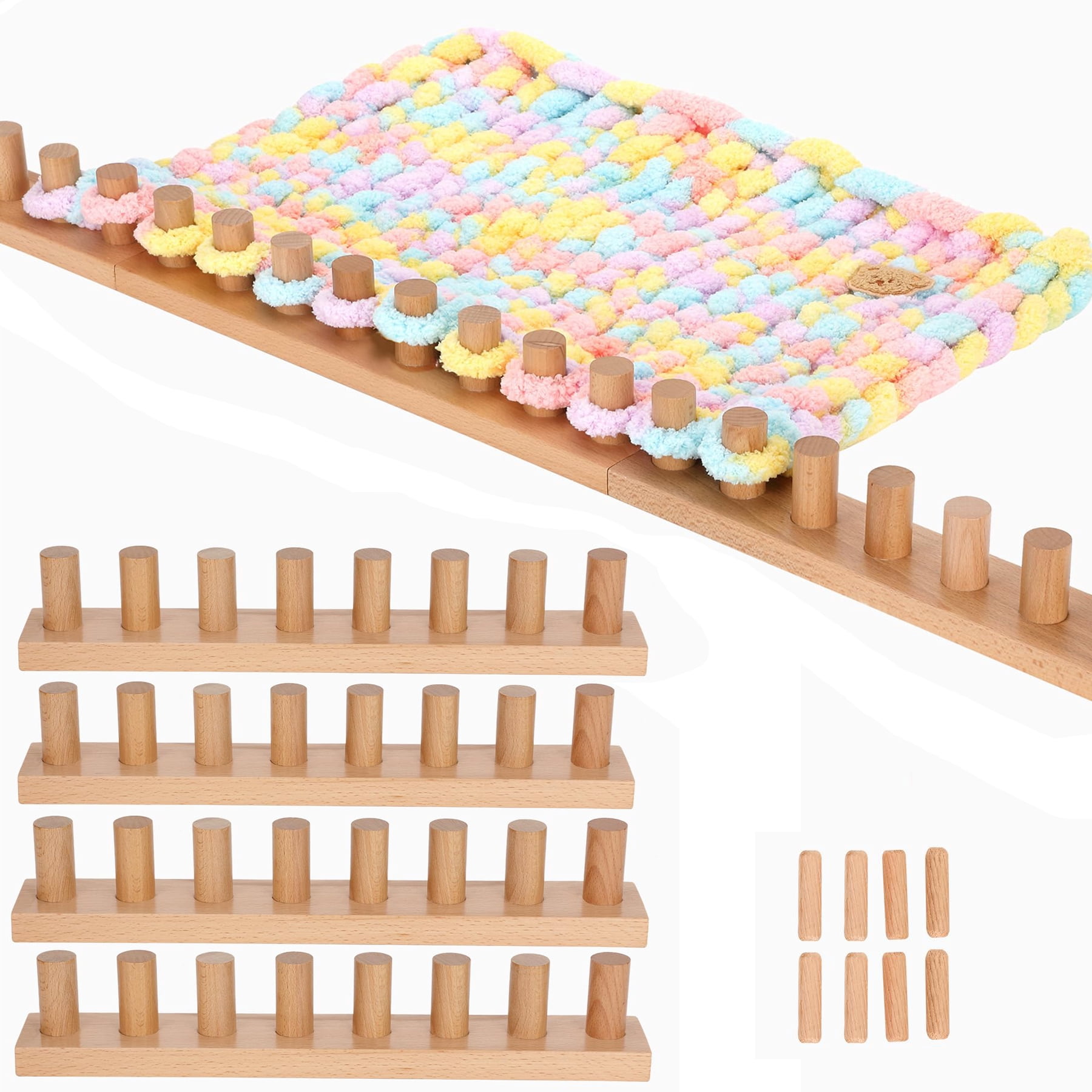 62 Inch Wooden Chunky Blanket Knitting Loom, Chunky Knitting Loom for Blanket Making Adjustable DIY Frame for Bulky Yarn Projects, Reusable Crafting Tool for Beginners (62inch)