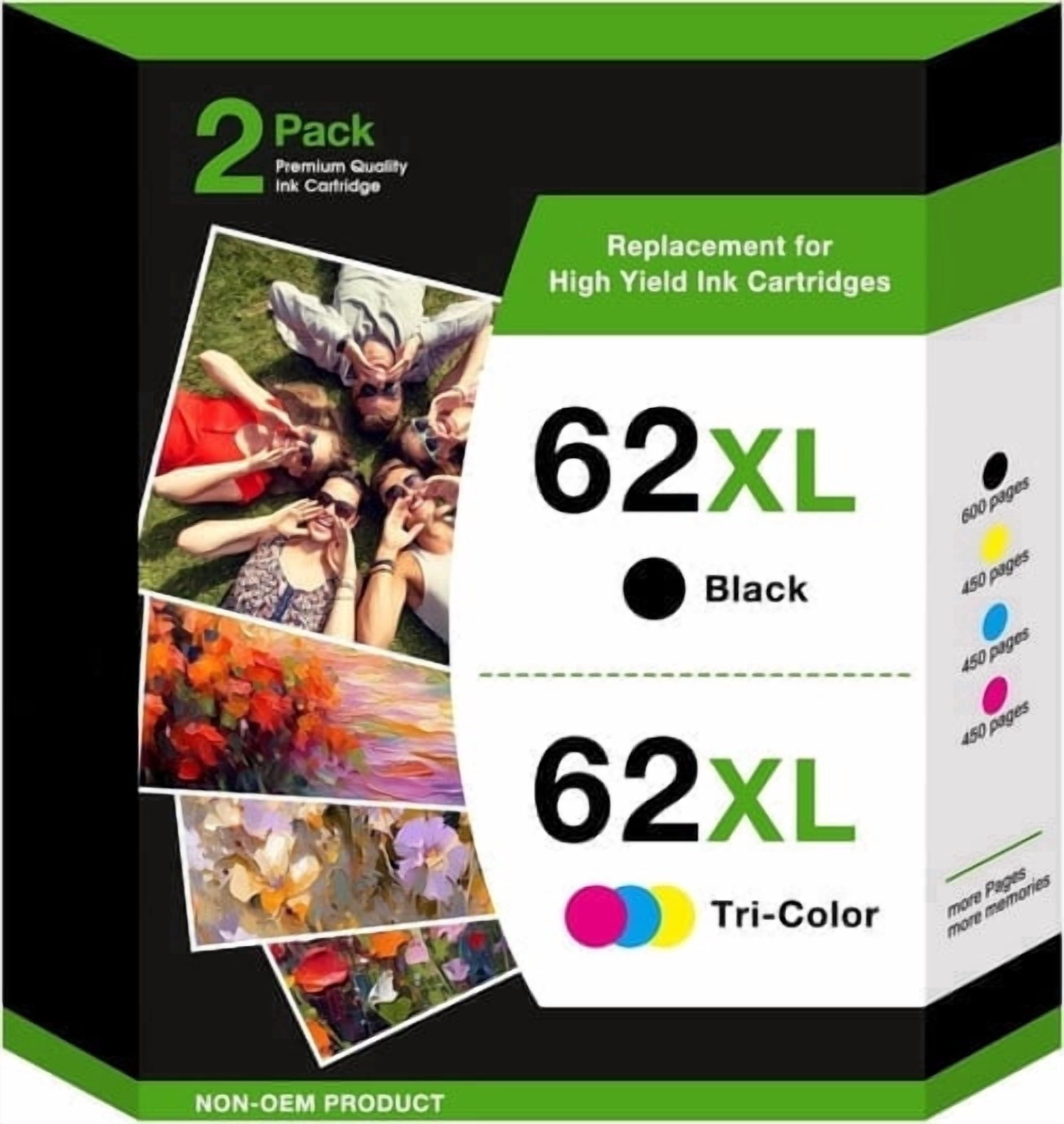 62 Ink Cartridges Compatible for HP 62XL Ink Cartridge Ink 62 for 5540 5640 5660 7644 7645 5740 8040 200 250 Printer (2-Pack)