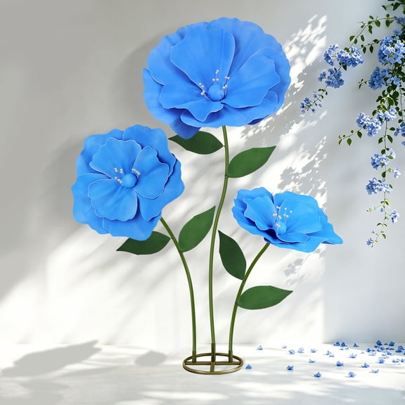 62 in Large Blue Artificial Flowers,Giant Flowers for Decoration,Standing Huge Handcrafted Poppy Flowers for Garden,Hotel,Office,Photography Props,Wedding,Art Gallery,Shop Window Display