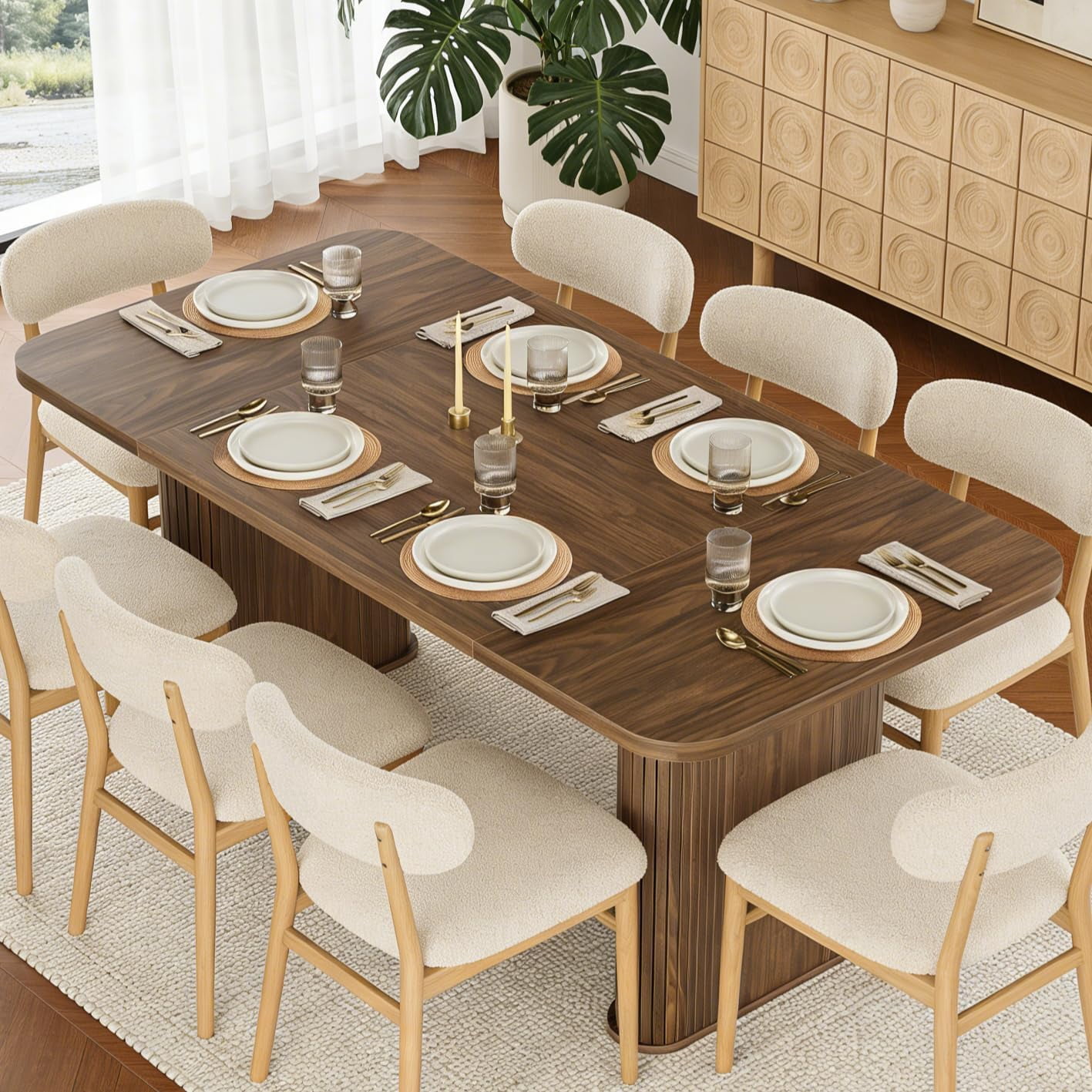 62" Large Dining Table, Set for 6-8 People, Kitchen Dining Table with ...