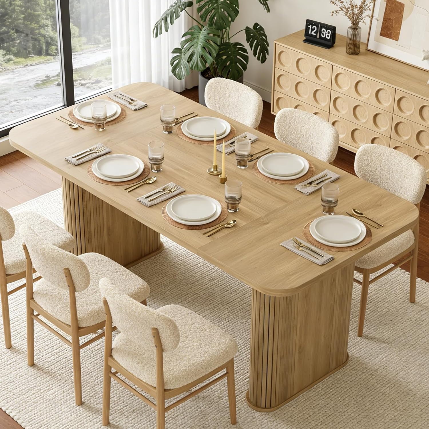 62" Large Dining Table, Set for 6-8 People, Kitchen Dining Table with ...