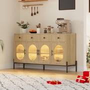 62 Large Sideboard Buffet with Storage, Modern Farmhouse Coffee Bar with 3 Drawers & Adjustable Shelves, Wooden Kitchen Pantry Storage Cabinet for Living Room, Entryway