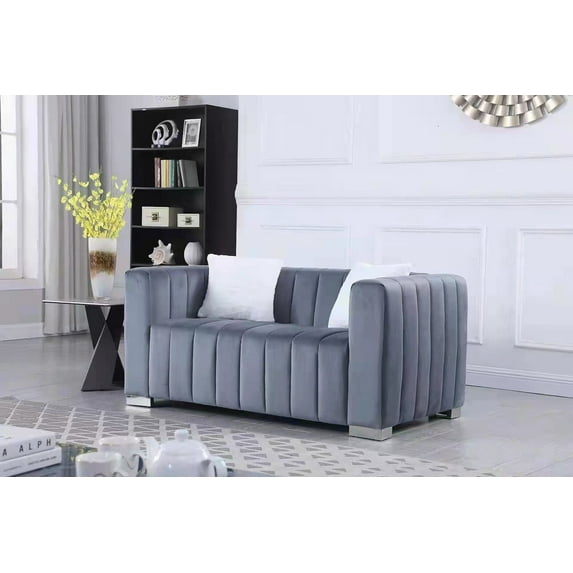62" Loveseat Sofa, Large Size Upholstered Couch with 2 Pillows, Detachable Armrest, Metal Feet, Anti-skid Pads, Soft Velvet Love Seat Sofa Couch for Living Room, Bed Room, Office, Grey