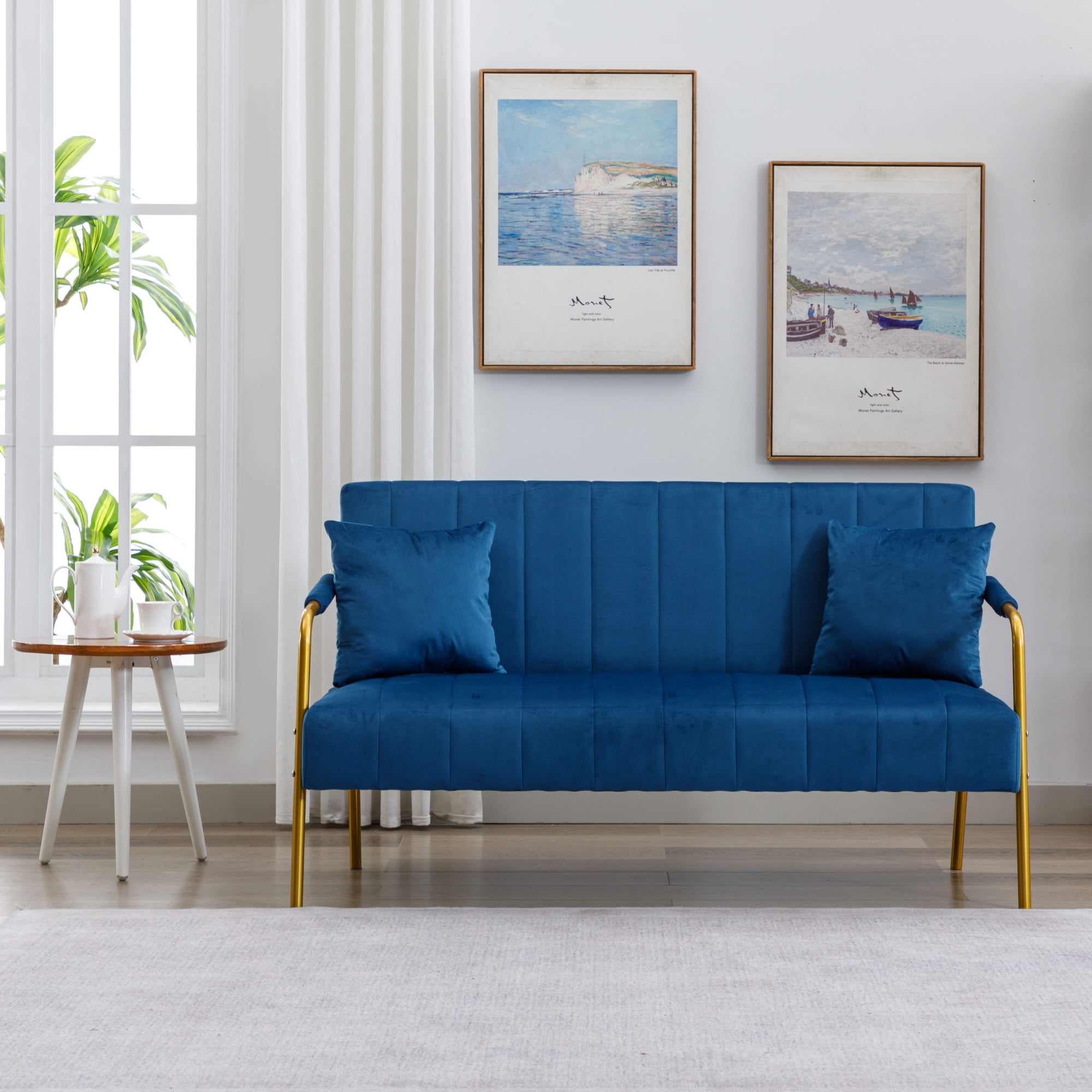 62" Loveseat Sofa Velvet Modern Couch Electroplated gold Armrest 2