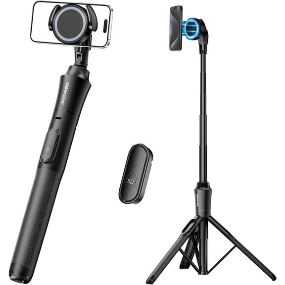 62'' Magnetic Selfie Stick Phone Tripod with Wireless Remote, Extendable Cell Stand, Compatible MagSafe, Cellphone for iPhone 17 16 15 14 13 12 and Android Phones