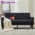 thumbnail image 1 of 62" Mid-Century Modern Tufted Black Leather Loveseat Sofa with USB Charging Ports and Cup Holders for Compact Spaces, 1 of 9