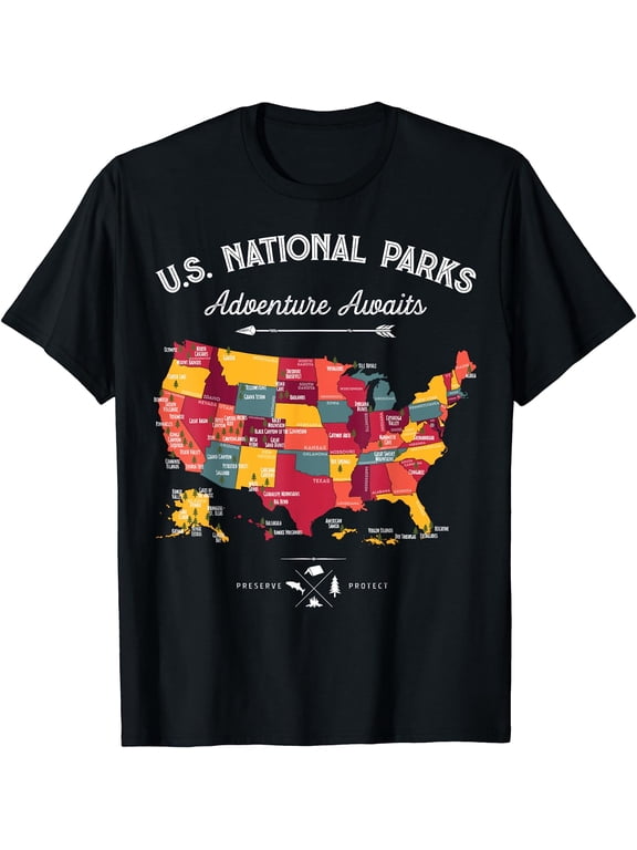 62 National Parks Map Gifts Shirt Women US Park Vintage Camping Hiking T-Shirt Black 2X-Large