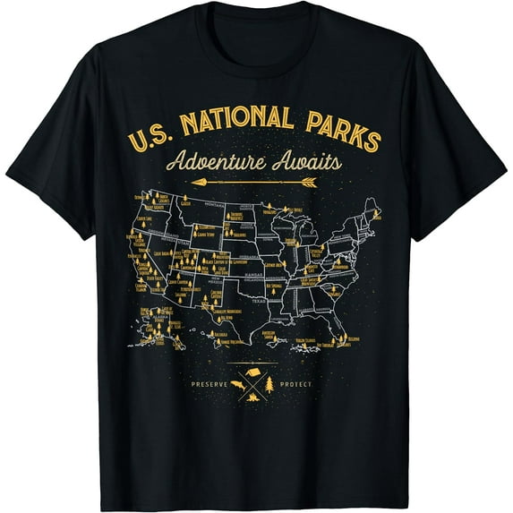 62 National Parks Map Gifts US Park Vintage Camping Hiking T-Shirt Black Large