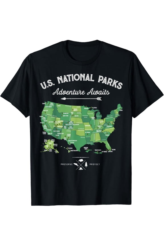 62 National Parks Map Gifts US Park Vintage Camping Hiking T-Shirt