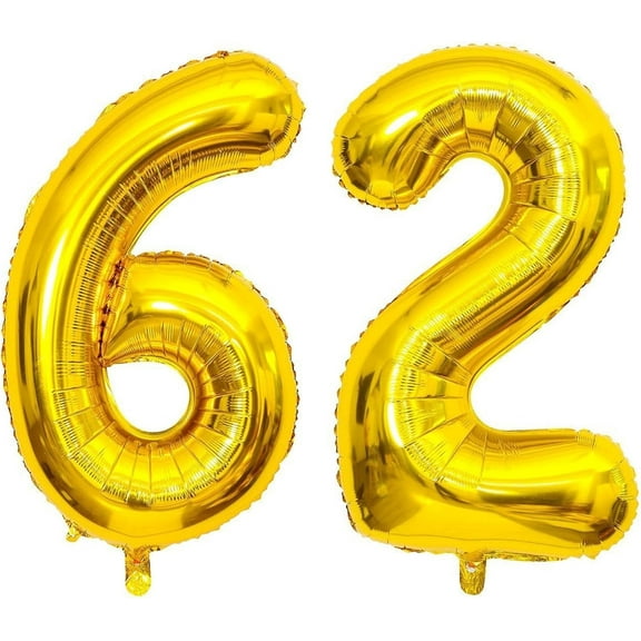 62 Number Balloons Gold 26th or 62nd Birthday Prom Balloon Decorations for Men Women 40 Inch Big Giant Foil Mylar 26 Balloon Number