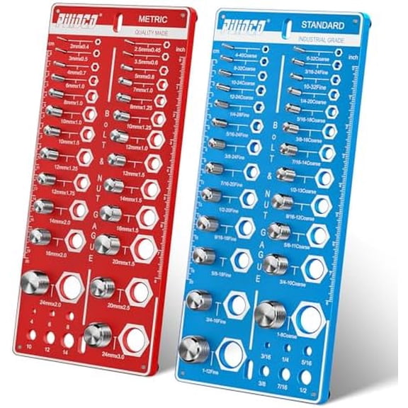 62 Nut and Bolt Thread Checker Standard and Metric, Bolt Size and Thread Gauge with 25 & 25 Metric & 12 Drill Bit Gauge,Bolt and Nut Identifier Gauge for Nut Bolt Size Finder in Narrow Tricky Area