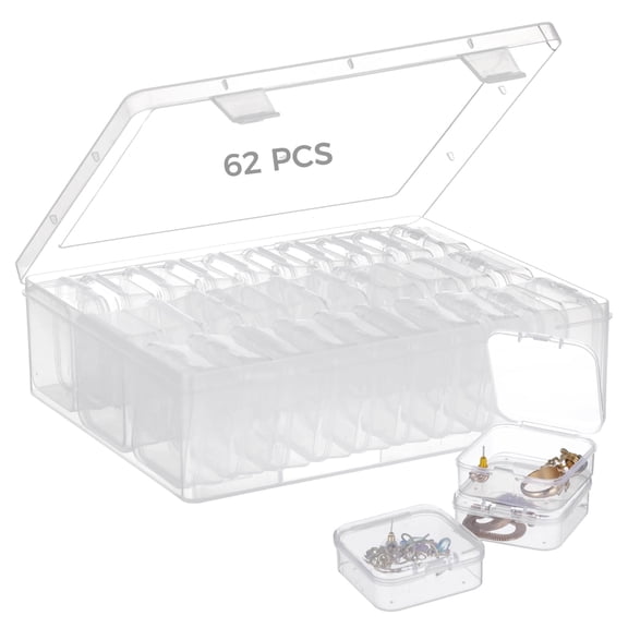 62 Pcs Bead Organizer Set, 60 Mini Clear Bead Boxes and 2 Organizers with Hinged Lids for Bracelets DIY Jewelry Crafts