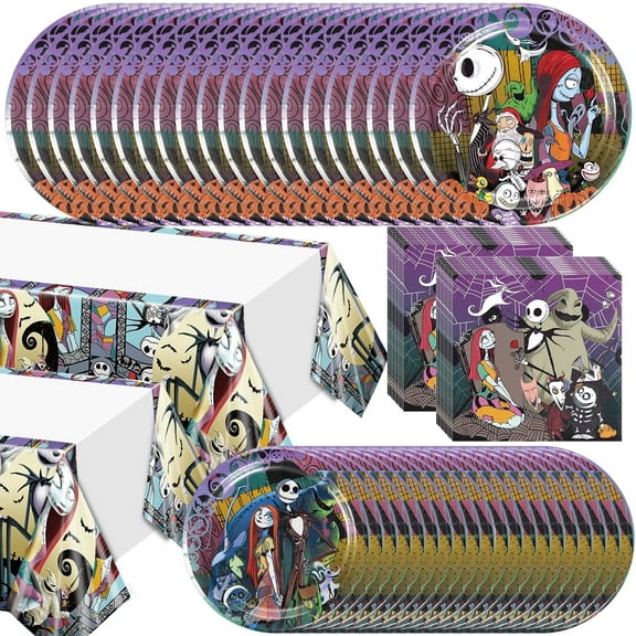 61 PCS Nightmare Tableware Sets, Nightmare Party Paper Plates and Napkins Set Includes 40 PCS Plates, 20 PCS Napkins, 1 Tablecloth for Birthday Halloween Party Supplies