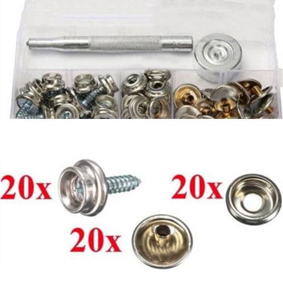 62 Pack Snap Fastener Kit Stainless Steel Canvas To Screw Press Stud Boat Tool