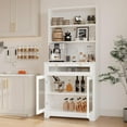 thumbnail image 1 of 62" Pantry Cabinet, 6-Tier Freestanding Tall Cupboard Storage Unit with 1 Drawer, 2 Cabinets, 3 Open Shelves, Glass Doors, Coffee Bar Storage organizer for Kitchen Dining Room Living Room, 1 of 9