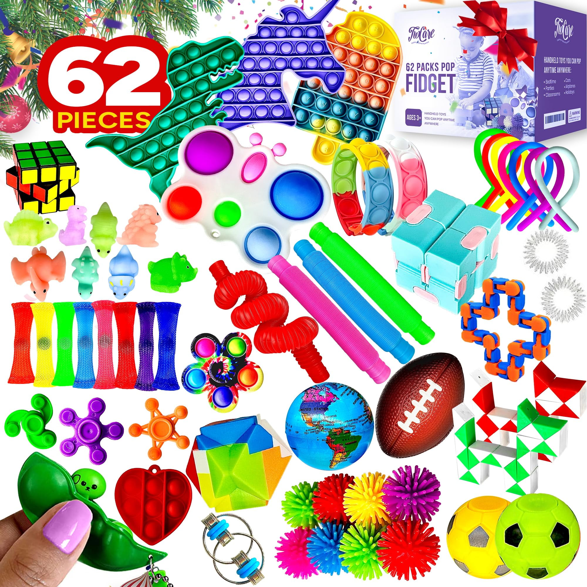 32 Pcs Bracelets Glow in The Dark Pop It Fidget Toy, Rainbow Party Favors, Anti-Anxiety Stress Relief Wristband Set, Push Bubbles Sensory Autistic