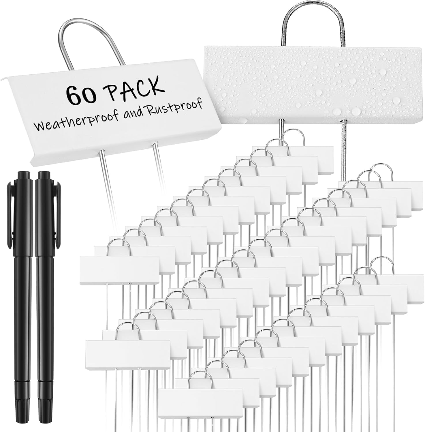62 Pcs Metal Plant Labels Markers Outdoor Weatherproof 10.6 Inch Stainless Steel Nursery Tags Reusable Bulk with Pens for Flower Fruit Vegetable Seedling (White Label with Black Ink)