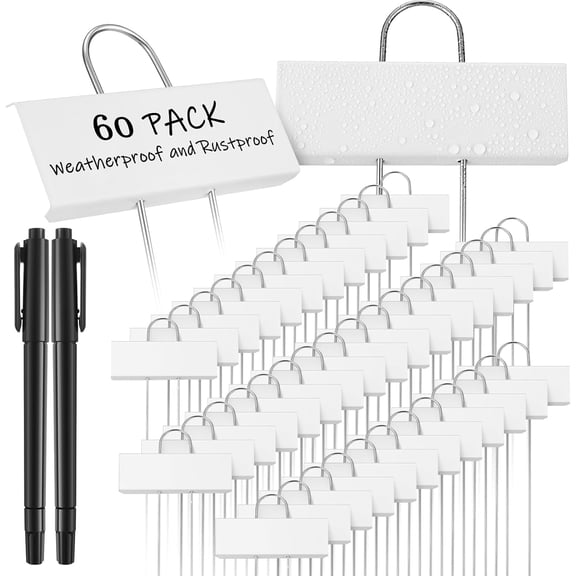 62 Pcs Metal Plant Labels Markers Outdoor Weatherproof 10.6 Inch Stainless Steel Nursery Tags Reusable Bulk with Pens for Flower Fruit Vegetable Seedling (White Label with Black Ink)