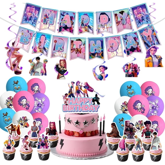 62 Pcs Party Supplies , Cake Topper, Cupcake Picks, Balloons, Stickers for Themed Celebration