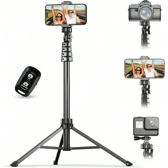 62 Phone Tripod & Selfie Stick, Camera Tripod Stand With Wireless Remote And Phone Holder, Compatible With IPhone Android Phone
