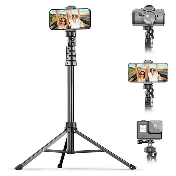 62" Phone Tripod & Selfie Stick, Camera Tripods Stand with Wireless Remote and Phone Holder,Compatible with iPhone Android Phone, Perfect for Selfies/Video Recording/Live Streaming