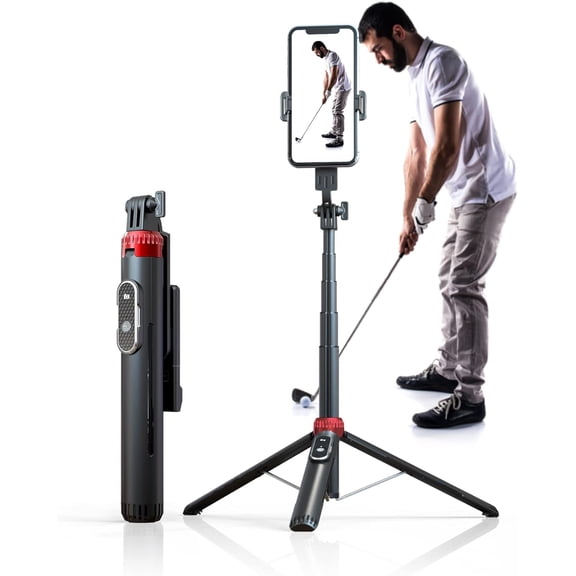 62" Phone Tripod & Selfie Stick for Golf Training, Extendable Cell Phone Tripod Stand with Wireless Remote and Phone Holder, Golf Training Aid - Compatible with iPhone Android iPhone