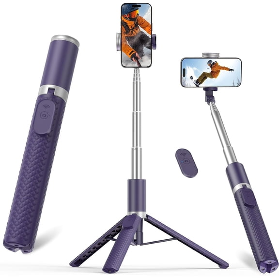 62" Phone Tripod & Selfie Stick, Tripod for iPhone with Remote, All-in-1 Cell Phone Stand, Portable, Extendable Stand for Selfies Video Recording Vlog, Compatible with iPhone Android (Purple)