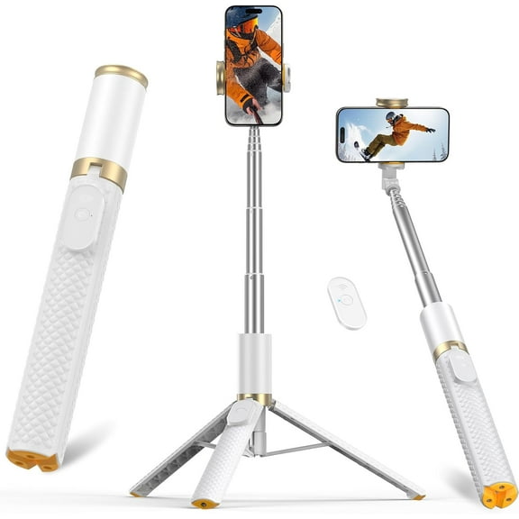 62" Phone Tripod & Selfie Stick, Tripod for iPhone with Remote, All-in-1 Cell Phone Stand, Portable, Lightweight Extendable for Selfies Video Recording Vlog, Compatible with iPhone Android - White