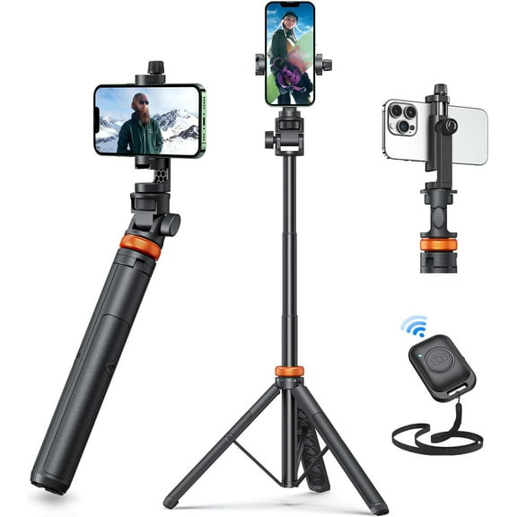 62" Phone Tripod, Tripod for iPhone & Selfie Stick with Remote, Extendable Cell Phone Stand & Ultimate Phone Holder, Solidest Phone Stand Compatible with iPhone/Android