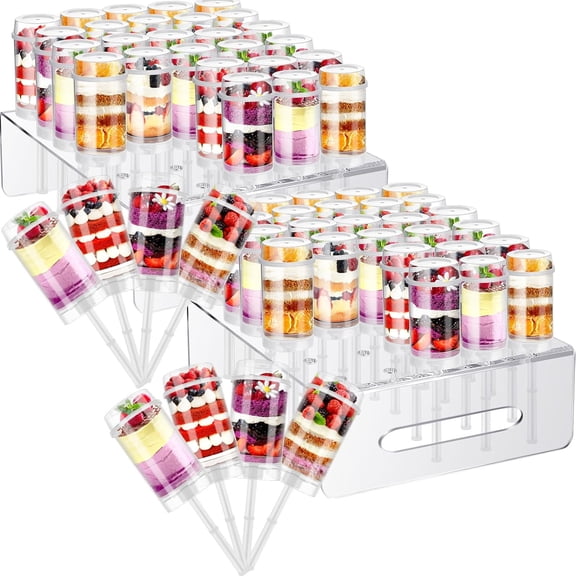 62 Piece Reusable Clear Push Pop Containers with Lids and 30 Hole Acrylic Display Holder