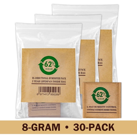 62% RH Humidity Control Packs 8g – 30 Pack for 1 oz Herbs, Spices & Small Storage,240g