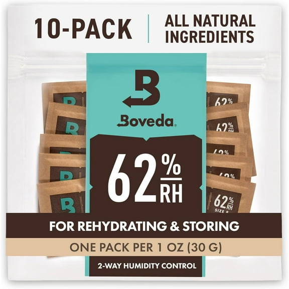 62% RH Size 8-10 Pack Two-Way Humidity Control Packs - for Storing 1 oz - Moisture Absorber for Small Storage Containers - Humidifier Packs - Hydration Packets w/Resealable Bag