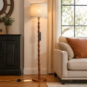 63 inches Floor Lamp for Living Room with Remote Control, Farmhouse Retro Tall Standing Lamp with Fabric Shade, 3 Color Temperatures for Bedroom, Office