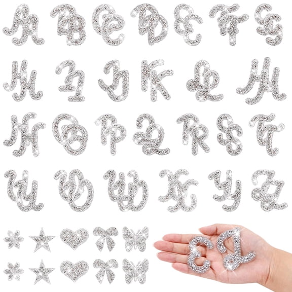 62 Rhinestone Letter Stickers Crystal Alphabet A-z Self-adhesive Patches Bling Glitter Iron On Letters For Clothing Craft Decory
