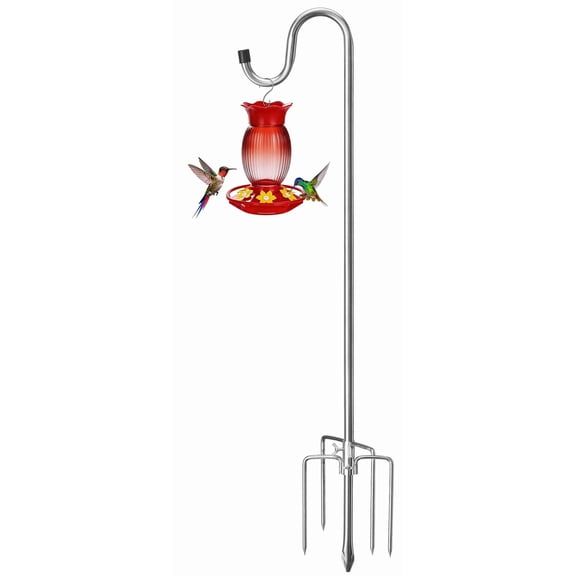 62" Shepherds Hooks for Outdoor, Bird Feeder Pole with 5 Prong Base, Adjustable Height Shepherds Hook for Hummingbird Feeder, Bird Feeder, Lightweight Plant, Wind Chimes, Lanterns (1 Pack)