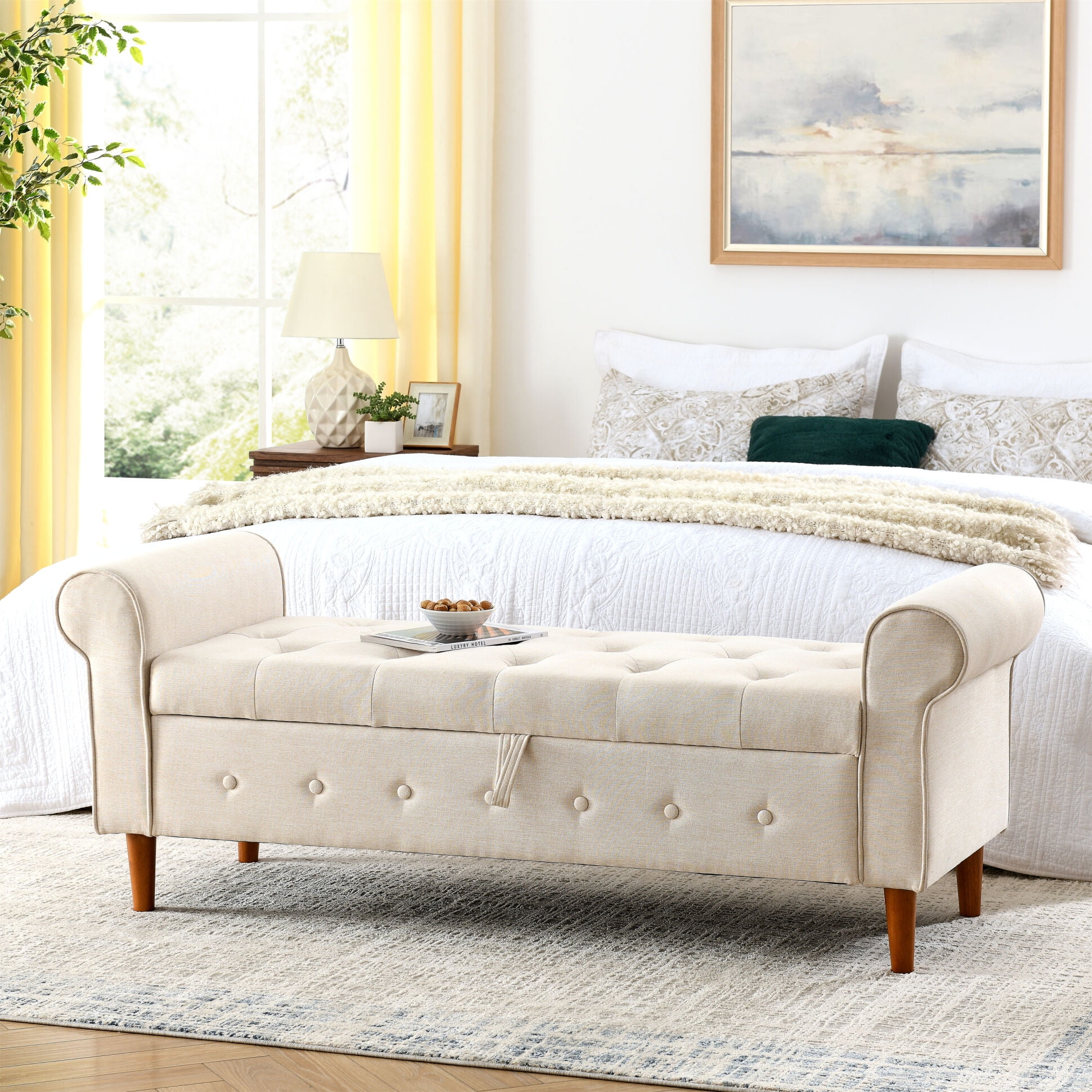 Upholstered bench with arms hotsell