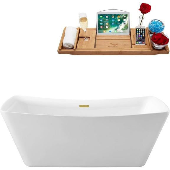 62" Streamline N540BGM Soaking Freestanding Tub and Tray With Internal Drain