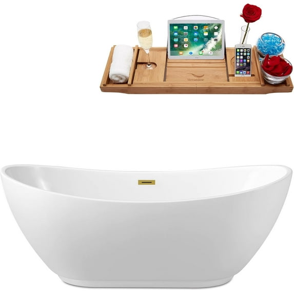 62" Streamline N580BGL Soaking Freestanding Tub and Tray With Internal Drain