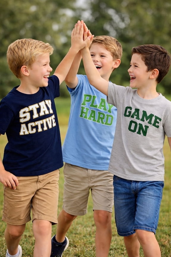 4-13 Little/Big Boys Gray/Navy/Light Blue Varsity Slogan 100% Cotton 3-Pack Short Sleeve T-Shirt, Size 8-9
