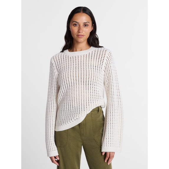 Time and Tru Women’s Textured Cotton Sweater with Long Sleeves, Lightweight, Sizes XS-XXXL