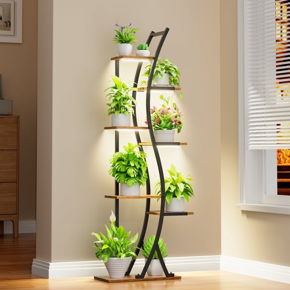 62" Tall Plant Stand with Grow Light Indoor, 7 Tiered Curved Corner Display Storage Rack Holder