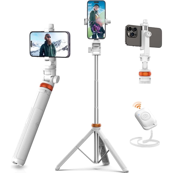 62" Tripod for , Sturdy Selfie Stick Tripod with Remote & Lightweight Phone Stand, Solidest Portable Cell Phone Tripod, Compatible  Pro Max/Android [White]