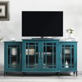 thumbnail image 1 of 62" Tv Stand Buffet Unit, Teal Blue, , 8 Metal Legs, Tempered Glass Doors, Adjustable Shelves, Home Storage Solution In With Cable Management And Exquisite Accessories, 1 of 5