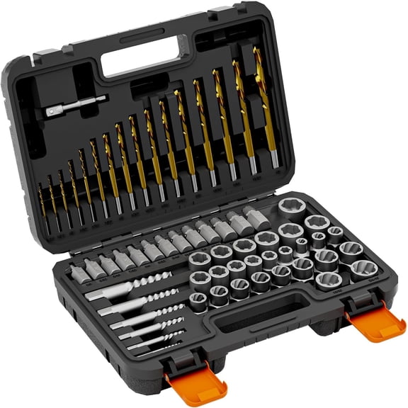 62 count Screw Extractor Set with Left Hand Drill Bits & Heavy Duty Nut Removers, Professional Bolt Extractor Kit for Removing Broken, Stripped, Rusted Screws and , Includes Portable Case