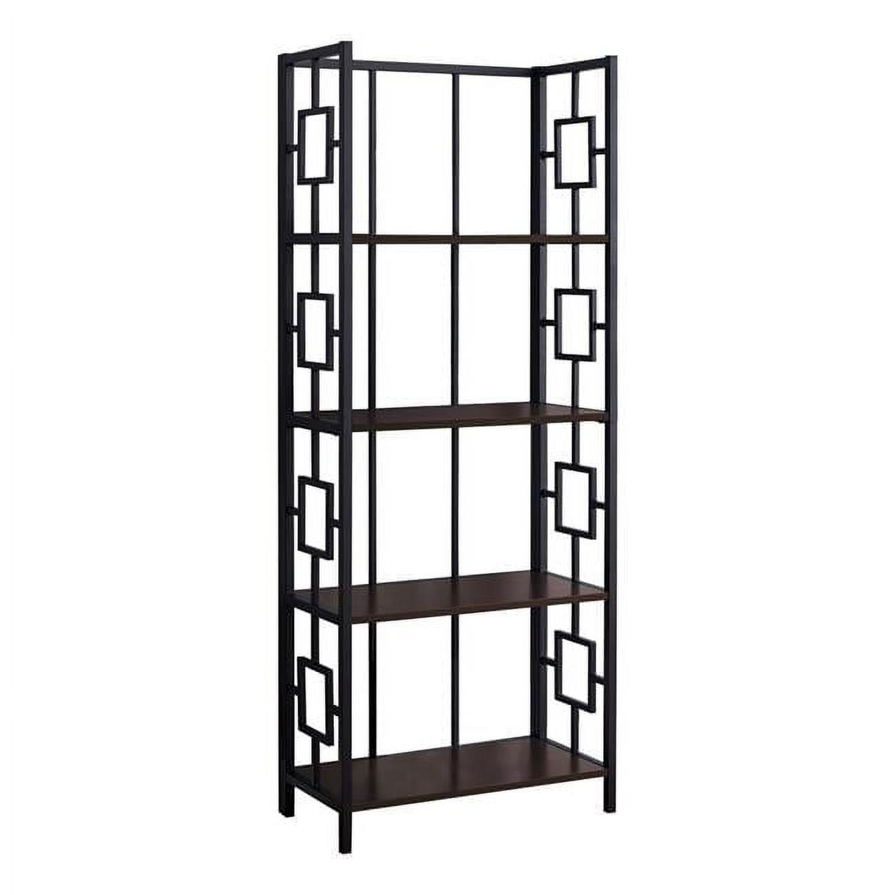 62" Espresso and Black Metal 4-Tier Adjustable Bookcase