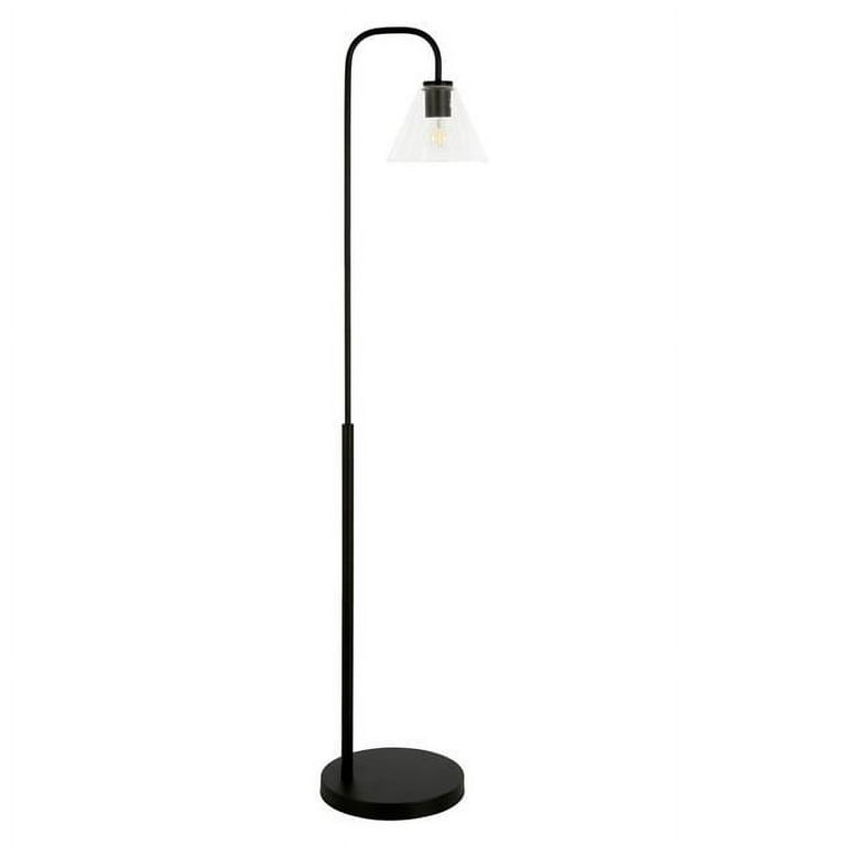 62 in. Black Arched Floor Lamp with Clear Transparent Glass Cone