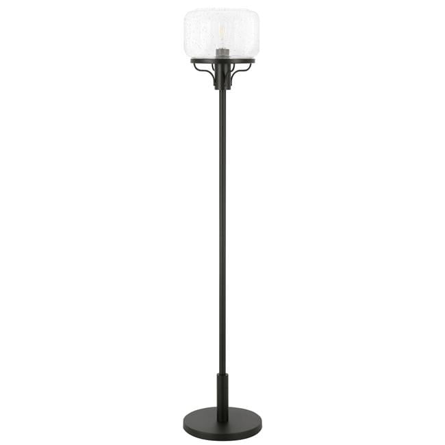 62" Black Metal Floor Lamp with Clear Seeded Glass Shade